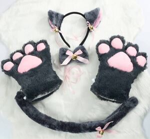 猫耳 コスプレ パーティー仮装 衣装 肉球 カチューシャ イベント グレー