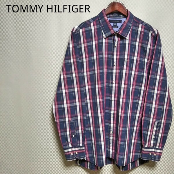 トミーヒルフィガー☆ボタンシャツ チェック柄 長袖 刺繍ロゴ L マルチカラー