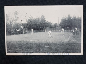 ｈ▲　戦前絵葉書　新潟県立三條中学校　庭球部　生徒　部活動　風景　光景　新潟県　レトロ　アンティーク　/pc82