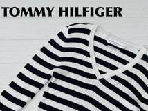 ☆送料無料☆ TOMMY HILFIGER トミーヒルフィガー 古着 ボーダー 日本製 ニット セーター レディース XL ホワイト トップス 中古 即決_画像1