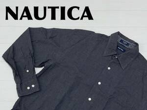 ☆送料無料☆ NAUTICA ノーティカ USA直輸入 古着 長袖 無地 シャツ メンズ L ダークグレー トップス 中古 即決