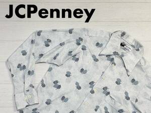 ☆送料無料☆ JCPenney JCペニー USA直輸入 古着 長袖 総柄 リーフ柄 シャツ メンズ ライトグレー トップス 中古 即決