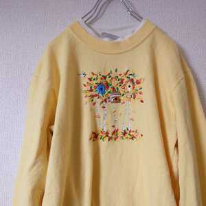 90s old clothes embroidery sweat yellow DayBreeze /N5619