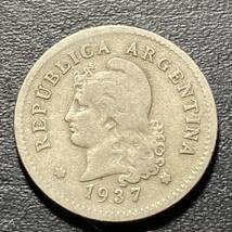 【p109】古銭外国銭 アルゼンチン 古い10センタボスコイン 1937年(^^)_画像1