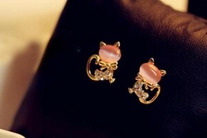  earrings cat pink simple the best cellar fashion crystal lady's birthday gift jewelry accessory cat ..#C871-6