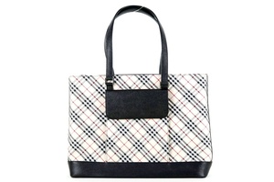 【超美品】BURBERRY バーバリー ノバチェック ハンド トートバッグ 肩掛け ベージュ系×ブラック キャンバス×レザー【IQ41】