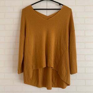 Vネックニットセーター*シンプル無地マスタードイエロー黄色
