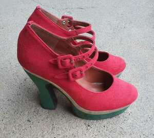  lady's pumps high heel Pipicacapipikaka stylish red green lovely retro 