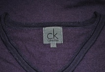 【Calvin Klein】カルバンクライン Vネック ウール セーター 紫 L CK 良品_画像7