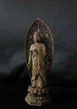 仏教工芸品　総柘植材　時代彫刻　古美術　木彫仏教　精密彫刻 仏師で仕上げ品　阿弥陀如来立像_画像1