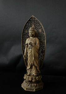 仏教工芸品　総柘植材　時代彫刻　古美術　木彫仏教　精密彫刻 仏師で仕上げ品　阿弥陀如来立像