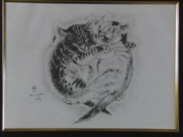 藤田嗣治/猫, 签, 带有猫名, 新款高品质框架06, 阿糖胞苷, 绘画, 油画, 动物画