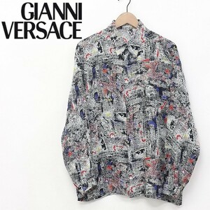  Vintage *GIANNI VERSACE/ Gianni Versace total pattern satin long sleeve shirt 50