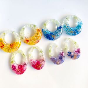 No.63 ハンドメイドパーツ レジンパーツ フープ 押し花 イヤリング ピアス