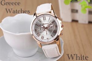 腕時計　ギリシャ文字 アナログ メンズ クォーツ 時計 高品質 レザー ファッション時計 オシャレ ウォッチ ホワイト 