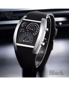 腕時計 デジタル腕時計 時計 LED スポーツ時計 ゴムベルト ウォッチ デジタルウォッチ カレンダー 日付表示 速度計モチーフ 黒　22 