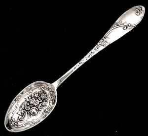英国アンティーク シルバー ジャム/ベリー フルーツスプーン カトラリ― 純銀 ビクトリアン・アールヌーボー装飾 バーミンガム1898年HM社製