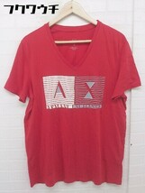 ◇ AX ARMANI EXCHANGE アルマーニ エクスチェンジ プリント Vネック 半袖 Tシャツ カットソー サイズXL レッド メンズ_画像1