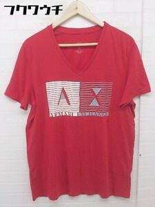◇ AX ARMANI EXCHANGE アルマーニ エクスチェンジ プリント Vネック 半袖 Tシャツ カットソー サイズXL レッド メンズ