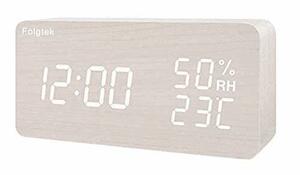 大人気 型 目覚まし時計 置き時計 木目 温度湿度計 カレンダー卓上時計 ベッドサイドクロック USB/電池給電 大音量 多機能