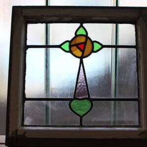 ステンドグラス/英国アンティーク/黄バラ/モッコウバラ/ハート マーブルガラス/9S-653/イギリス