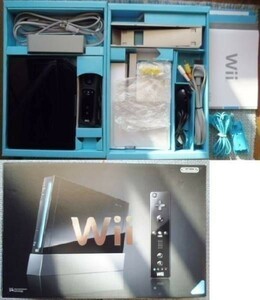 Wii本体クロ+電池いりま線/ブラック　付属品揃い 黒 リモコン用USBケーブル