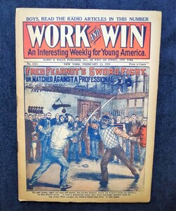 1924年 パルプ雑誌 Work and Win ダイムノヴェル Fred Fearnot Hal Standish Sword Fight 剣術 フェンシング 洋書 戦前アメリカ 三文小説