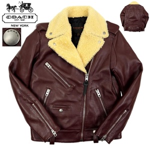 [S2058][ as good as new ][ size XS]COACH Coach double rider's jacket leather jacket bike wear boa attaching men's 