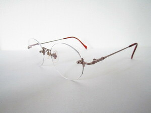 ◆ELLE　EL-1694　Paris　エル　ふち無し　ツーポイント　ラウンド型　シルバー系　眼鏡　中古品