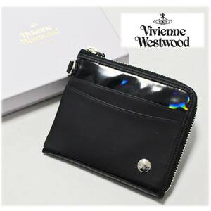 《Vivienne Westwood ヴィヴィアンウエストウッド》箱付新品 ホログラム レザー切替 L字ファスナー式財布 男女兼用 プレゼントにも A5340