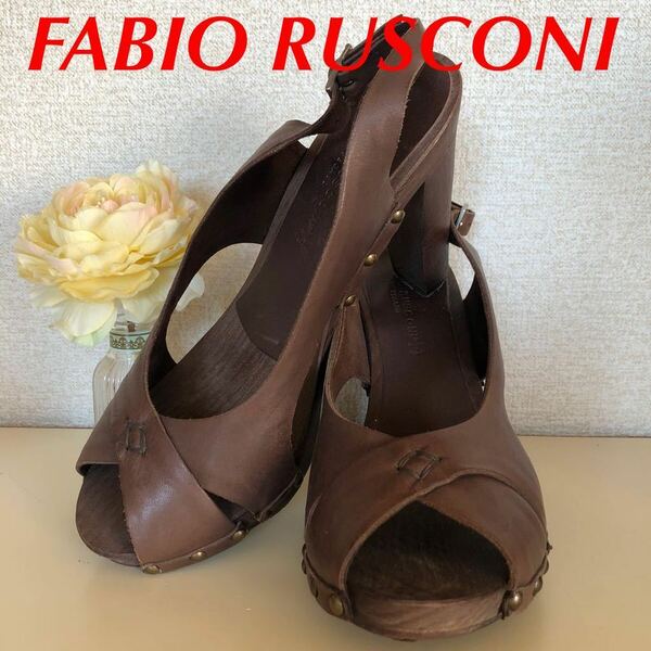 送料無料 FABIO RUSCONIファビオルスコーニ 靴サンダル サイズ38 アンクルストラップ ヒールパンプス ダークブラウン 茶 バックストラップ