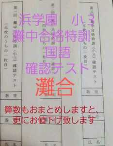 浜学園　小３　灘中合格特訓　国語　確認テスト　灘合