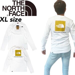 ノースフェイス ロンT レッドボックス バックプリント NF0A493L ホワイト/イエロー XLサイズ 長袖 THE NORTH FACE L/S RED BOX TEE 新品