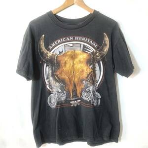 ■USA製 3D EMBREM エンブレム AMERICAN HERITAGE ワニ イラストプリント 半袖Tシャツ 古着 ビンテージ バイカー デートナビーチ サイズL■