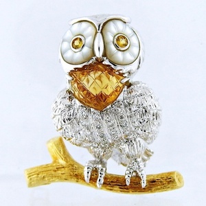 K18YG/K18WG * brooch pendant p* citrine 0.18ct * diamond 0.16ct owl [ used ] /10024112