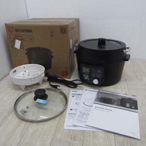 S12182【未使用】アイリスオーヤマ 電気圧力鍋 4.0L 自動メニュー90種類 2WAYタイプ グリル鍋 ブラック PMPC-MA4-B