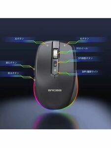 ワイヤレスマウス Srosstec 無線 マウス BT 5.0 7ボタン戻る/進むボタン搭載 瞬時接続 14色RGBライト付 2.4GHz 高精度