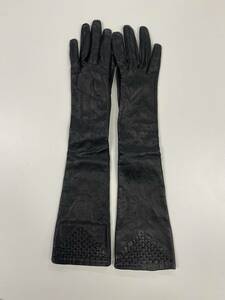 [ used ]BCBG MAXAZRIA BCBG Max Azria lady's leather long glove black leather gloves size S/M lining attaching 