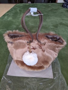 ファー 巾着トートバッグ トートバッグ ベージュ