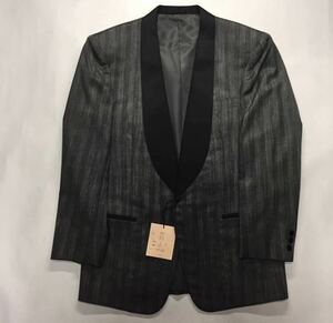  new goods super-discount tag attaching 73,000 jpy tuxedo jacket large size size L silver gray series herringbone weave pattern made in Japan wool silk . wool largish 