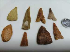 石器 8ケセット 矢尻 矢じ、中期旧石器時代の尖頭器、削器、剥片石器。