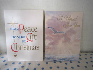 〇*。ヴィンテージ　グリーティングカード2枚セット　クリスマス　マリア様　鳥　（検：アンティーク。*〇