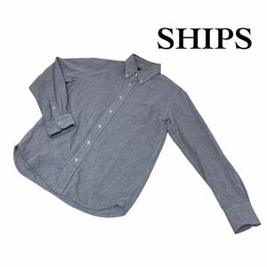 a12 USA製 SHIPS シップス 長袖シャツ シャツ トップス グレー系 ボタンダウンシャツ コットン 綿100% フロントボタン メンズ Sサイズ ♪