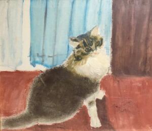窓辺の猫　自作絵画　 油彩画