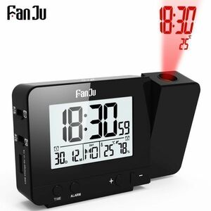 FanJu FJ3531B 投影時計デスクテーブル Led デジタルスヌーズアラームバックライトプロジェクター時計時間温度投影
