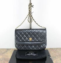 VINTAGE CHANELヴィンテージシャネルマトラッセココマークターンロックラムスキンWフラップチェーンショルダーバッグ_画像1