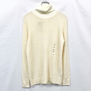 [ new goods ] Muji Ryohin - XL lady's thin pull over cable knitted sweater ta-toru neck long sleeve wool 100% eggshell white ivory 