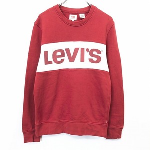 LEVI'S リーバイス S レディース(メンズ？) スウェットシャツ トレーナー カットソー 裏毛 ロゴプリント 丸首 長袖 綿100% レッド 赤