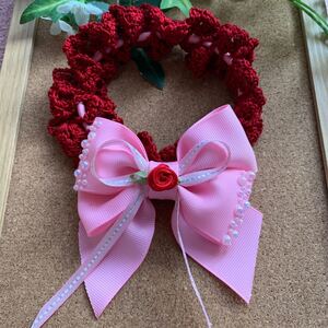 ハンドメイド猫用シュシュ首輪リボン付き