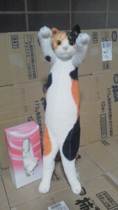 猫コラぬいぐるみ作っちゃいました 猫 ぬいぐるみ BIG 完全自立 にゃー かわいい ミケ 三毛猫 非売 60cm ポキポキ 送料510円